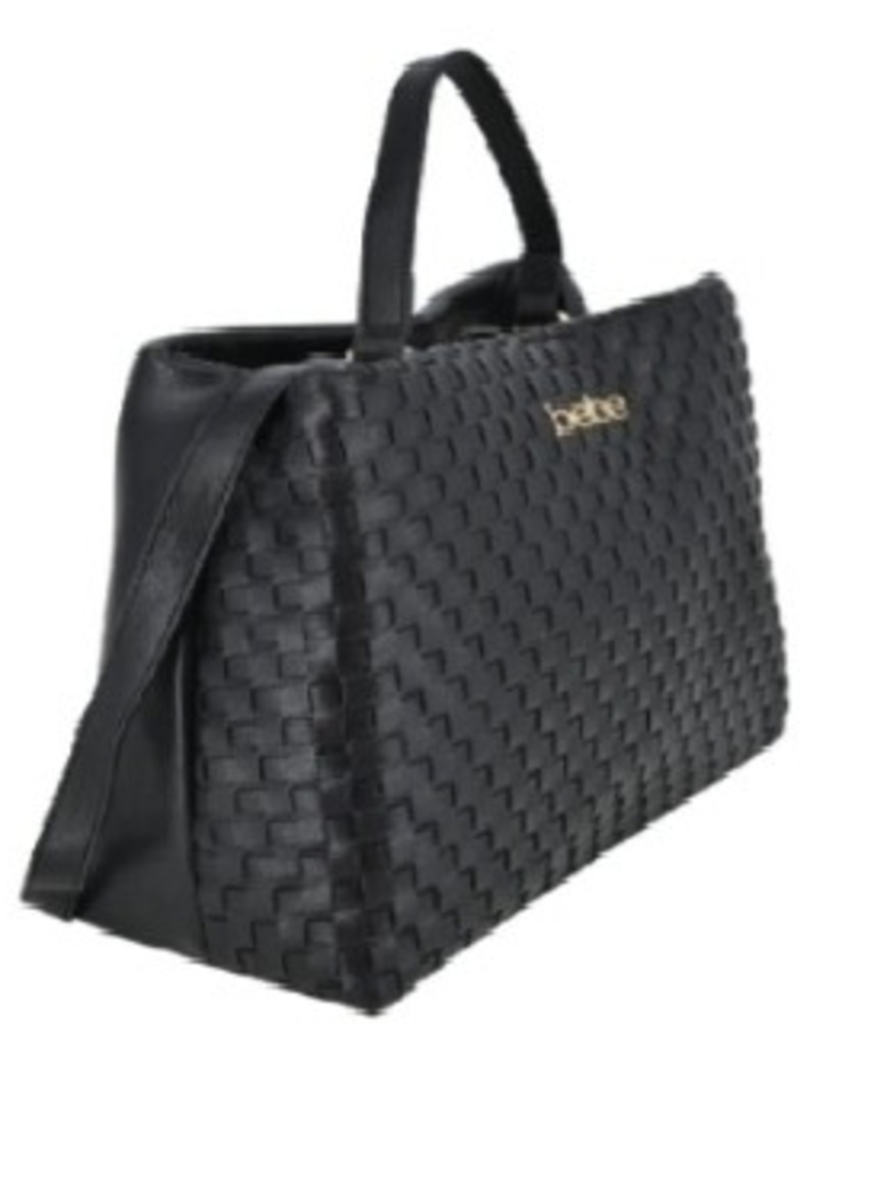 BEBE  NWT Yara Woven Satchel Bag with Crossbody Strap Gold Logo